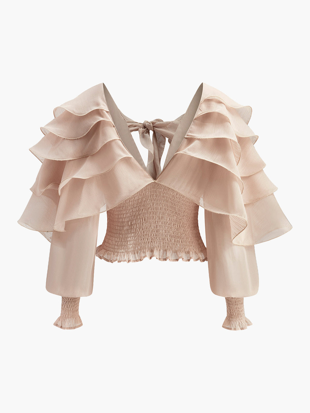 Yarı Şeffaf Şifon Volanlı Sırtı Açık Üst