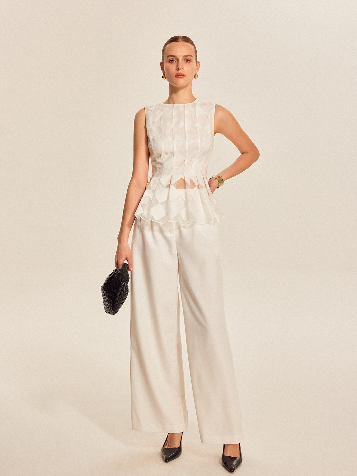 Yarı Şeffaf Geometrik Peplum Üst