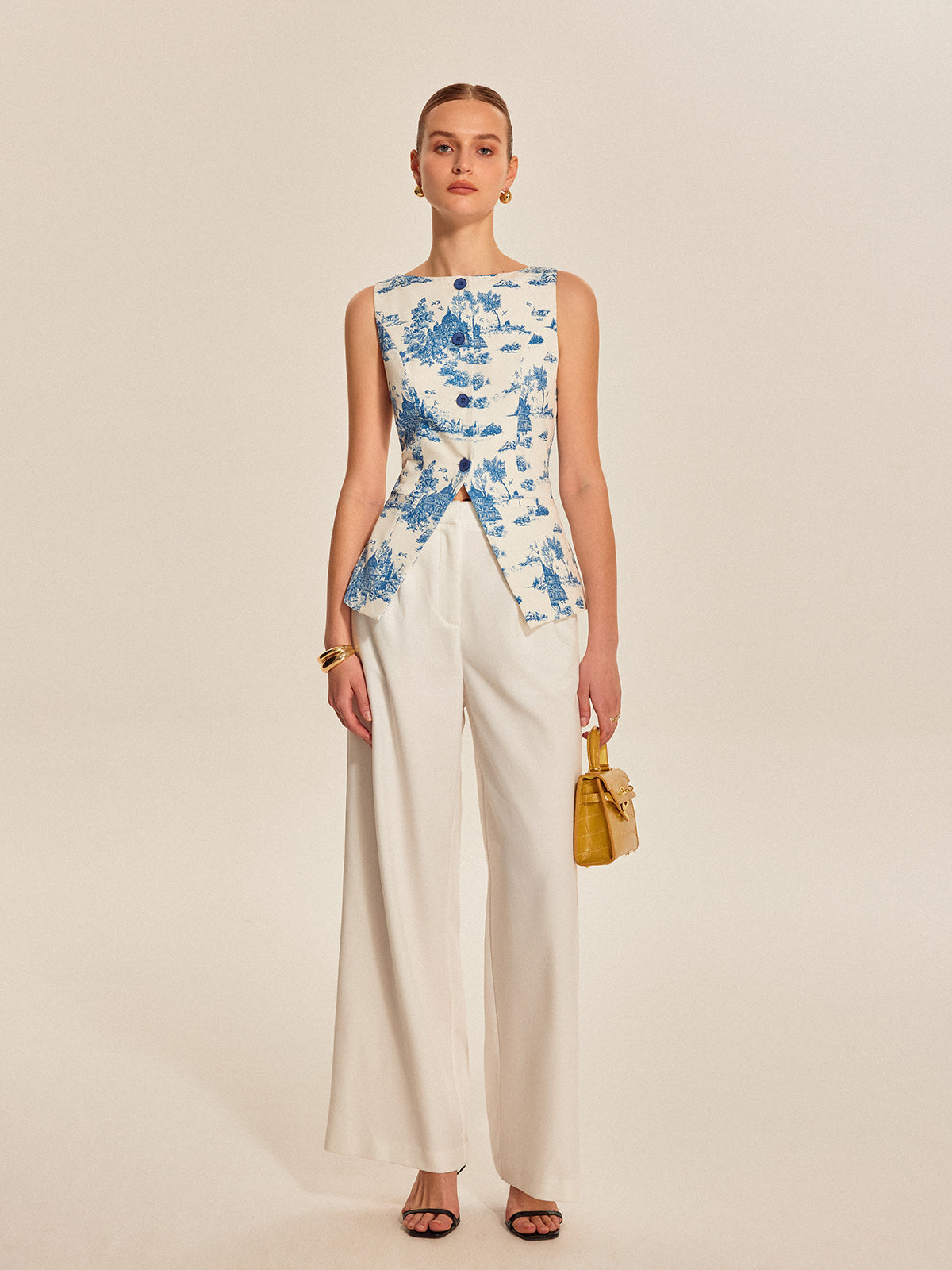 Baskılı Kolsuz Yırtık Etek Yelek