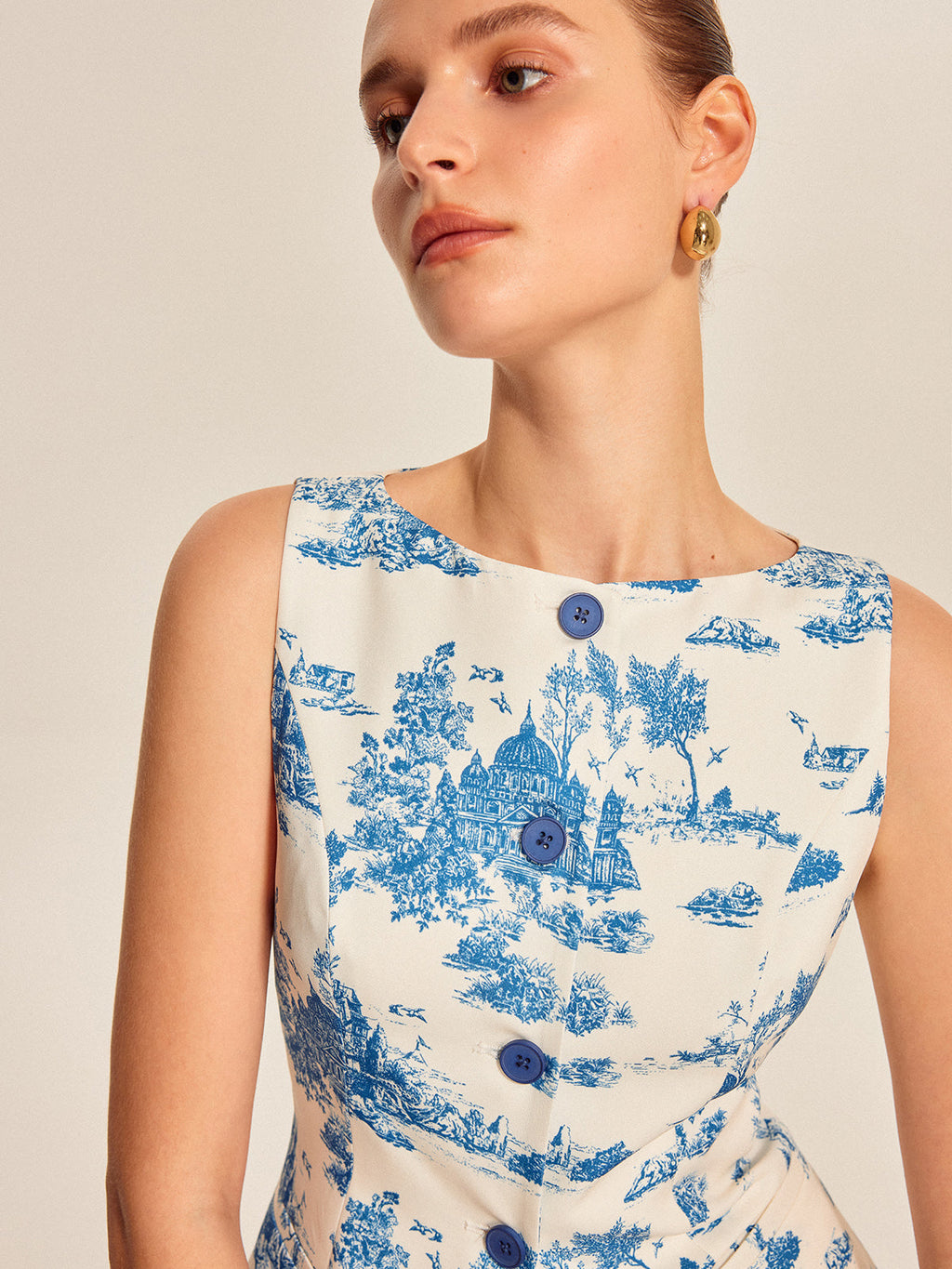 Baskılı Kolsuz Yırtık Etek Yelek