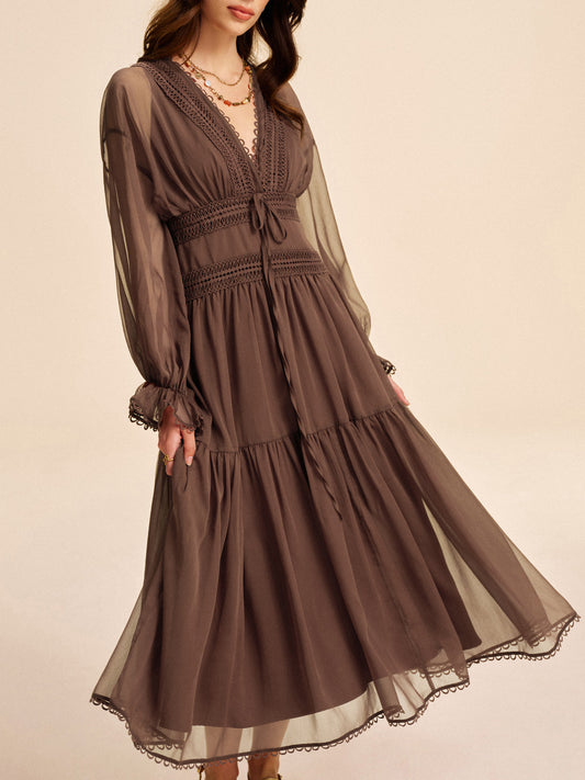 Boho Yari Şeffaf Şifon Elbise
