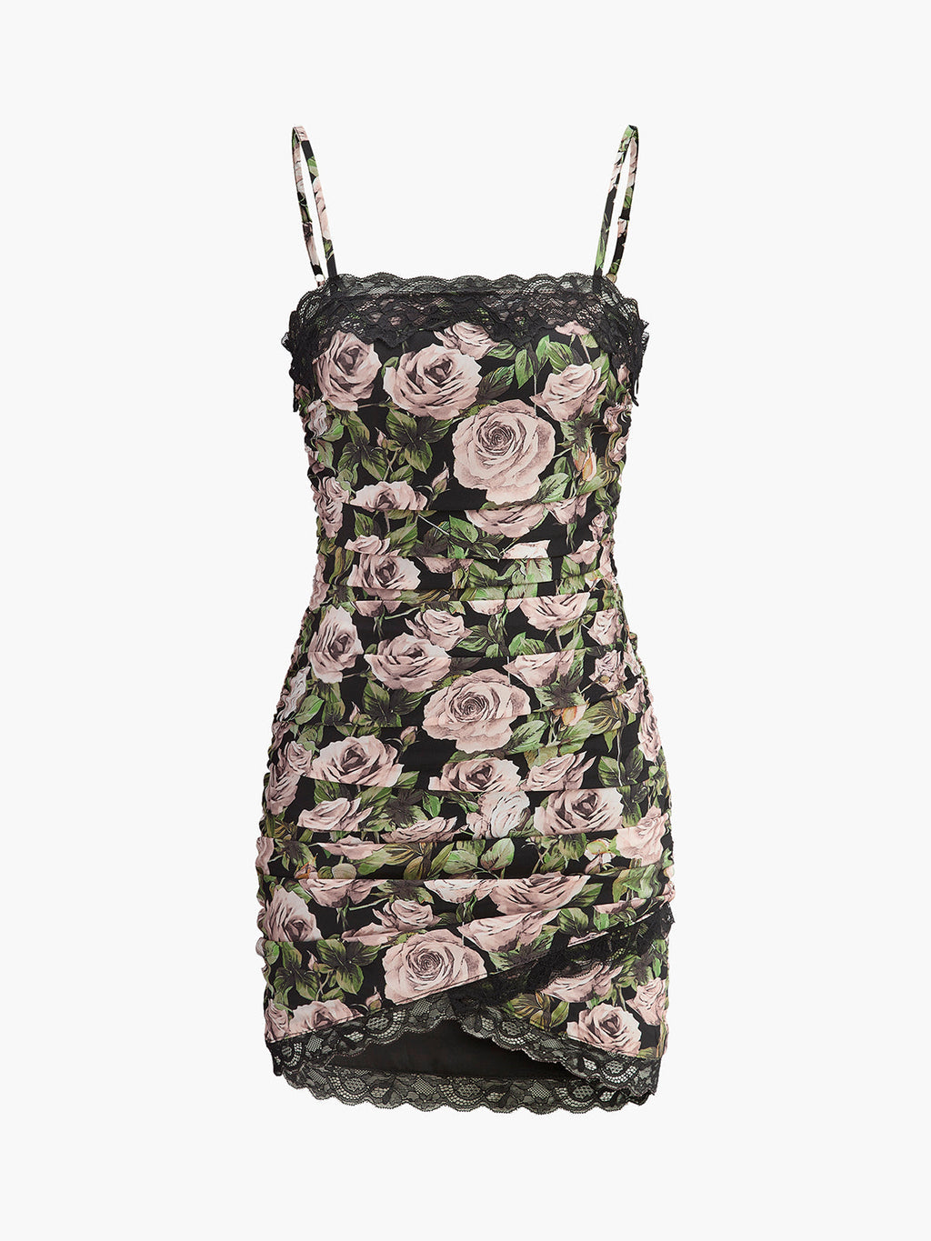 Çiçekli Dantel Kenarlı Kıvrımlı Elbise