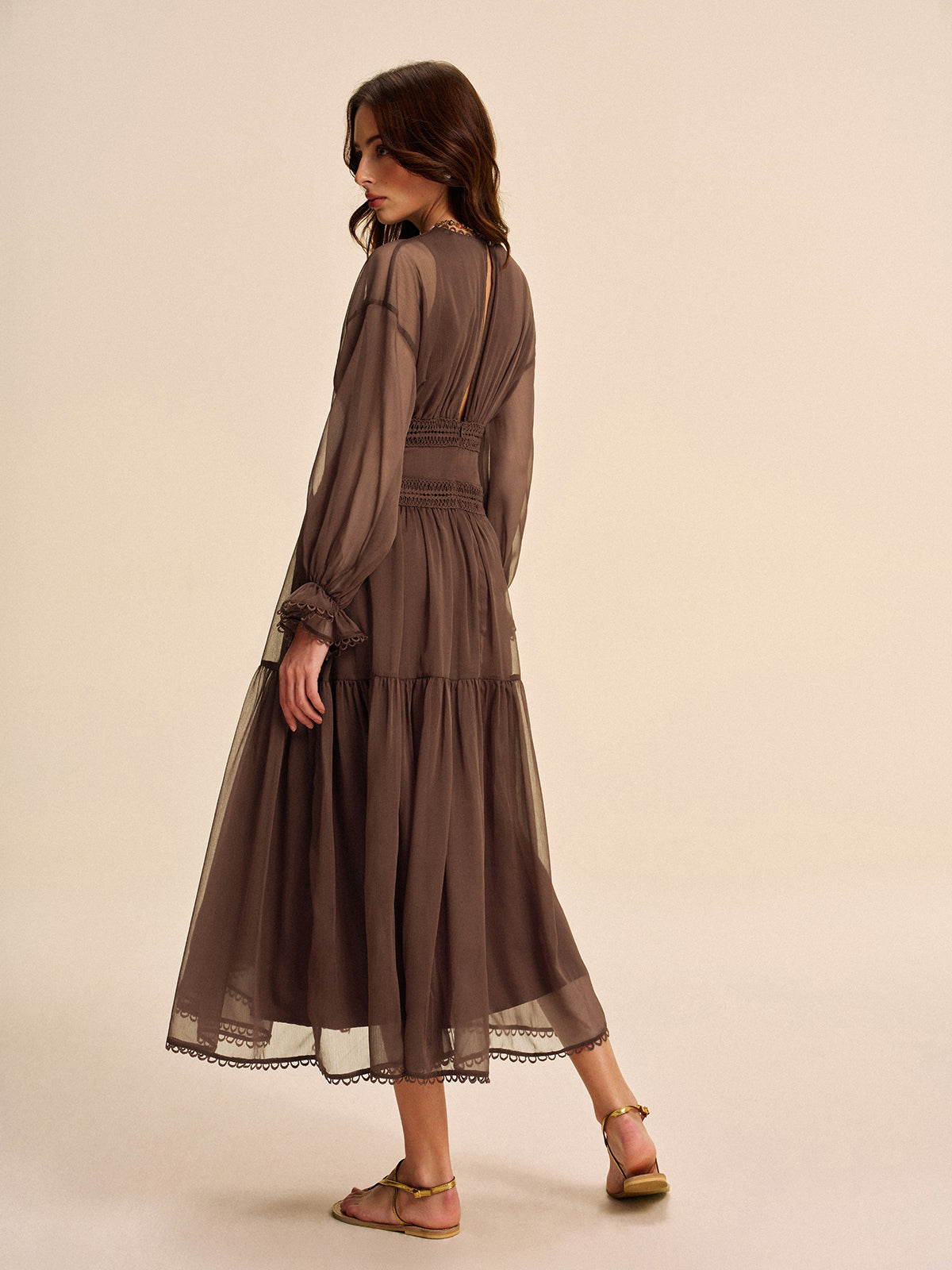 Boho Yari Şeffaf Şifon Elbise