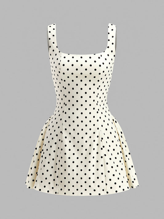 Polka Dot Bağcıklı Sırt Elbise