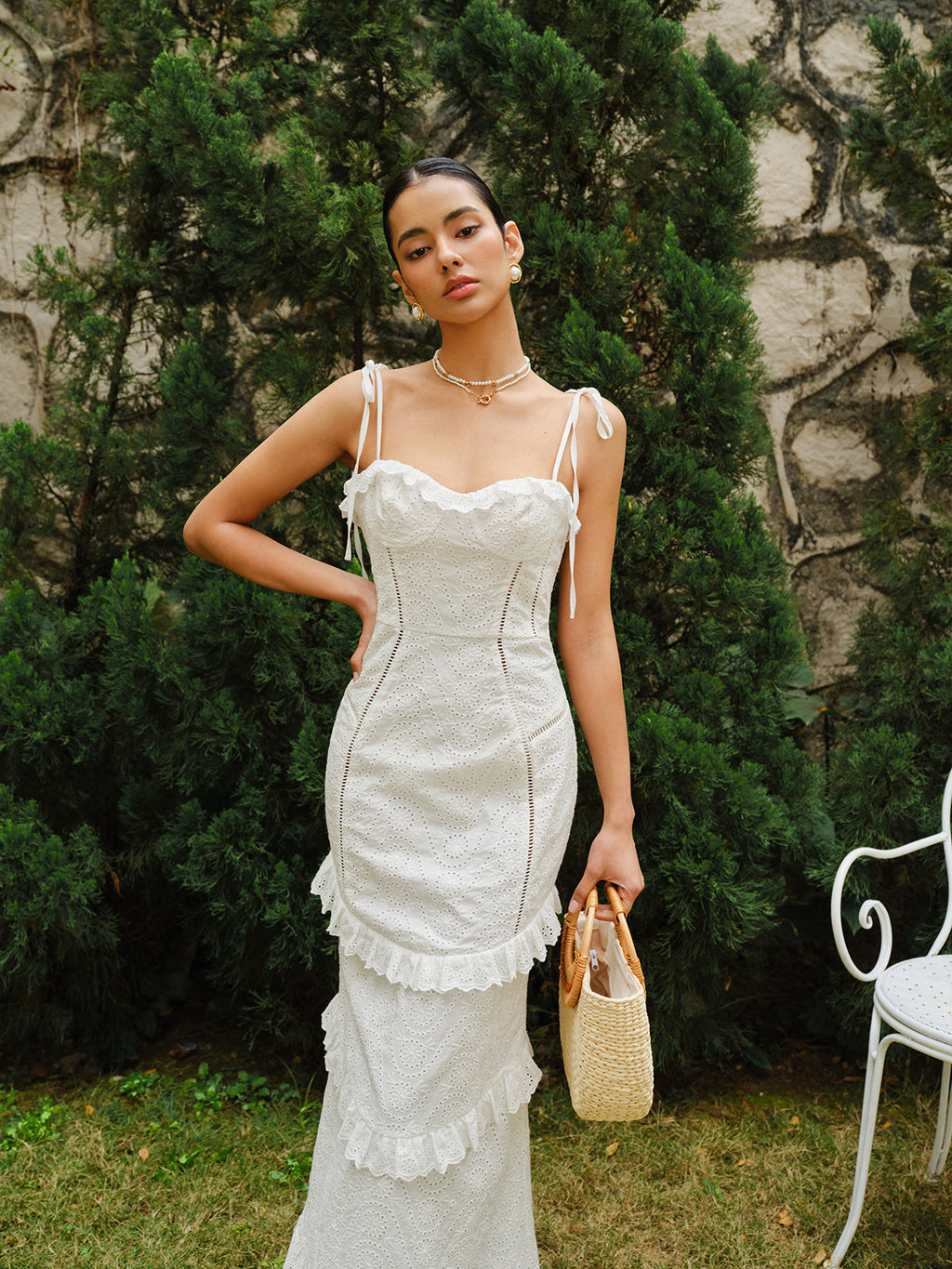 Bağcıklı Bağcıklı Askılı Volanlı Yarık Elbise