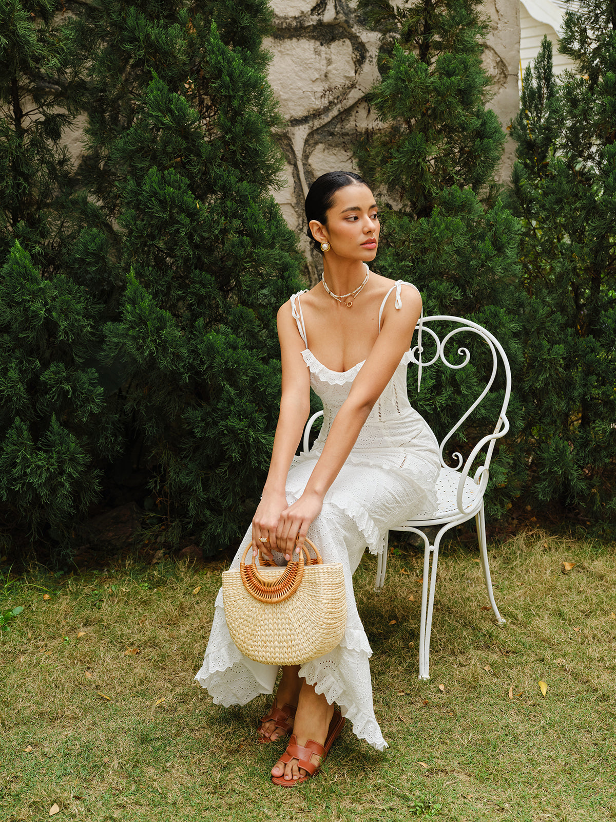 Bağcıklı Bağcıklı Askılı Volanlı Yarık Elbise