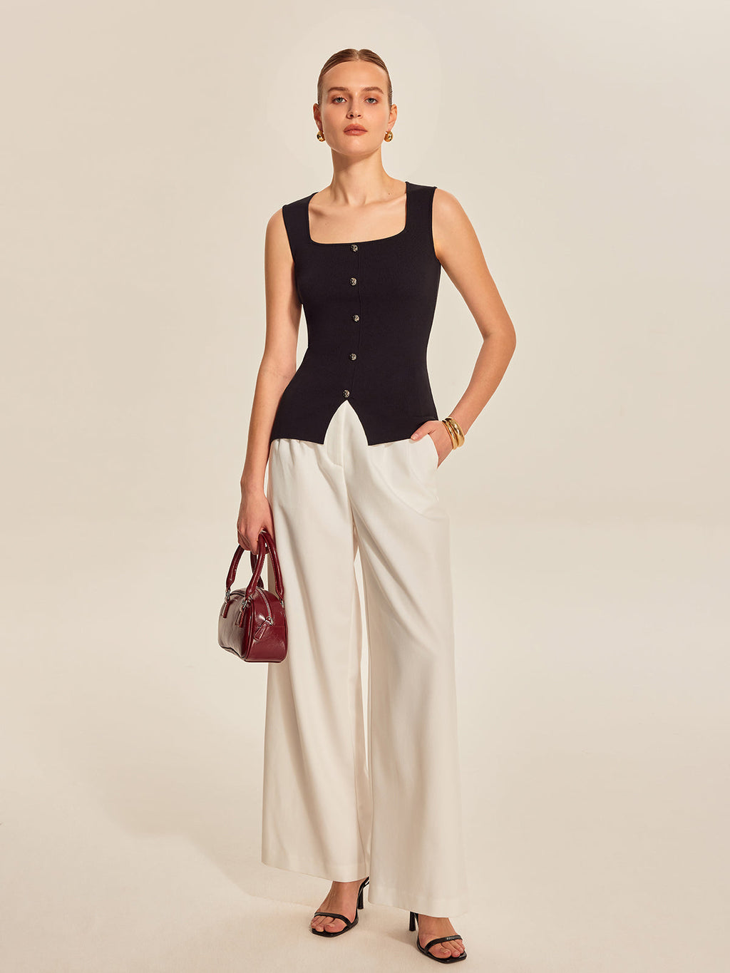 Ön Düğmeli Kare Yaka Üst