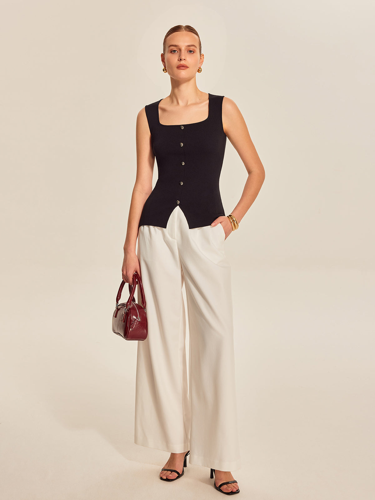 Ön Düğmeli Kare Yaka Üst