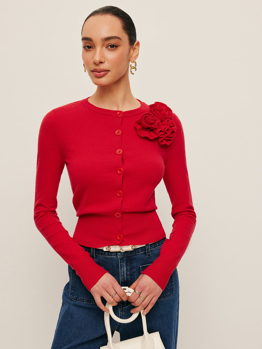 3D Çiçekli Vurgulu Hırka