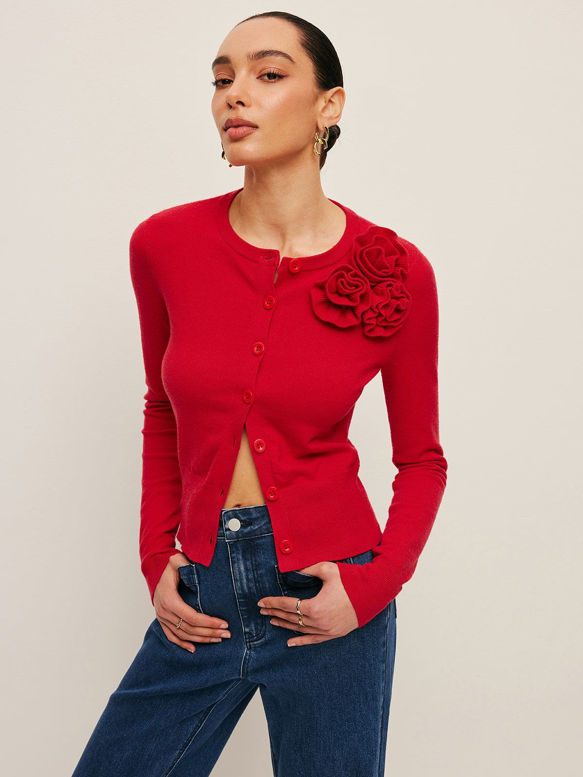 3D Çiçekli Vurgulu Hırka