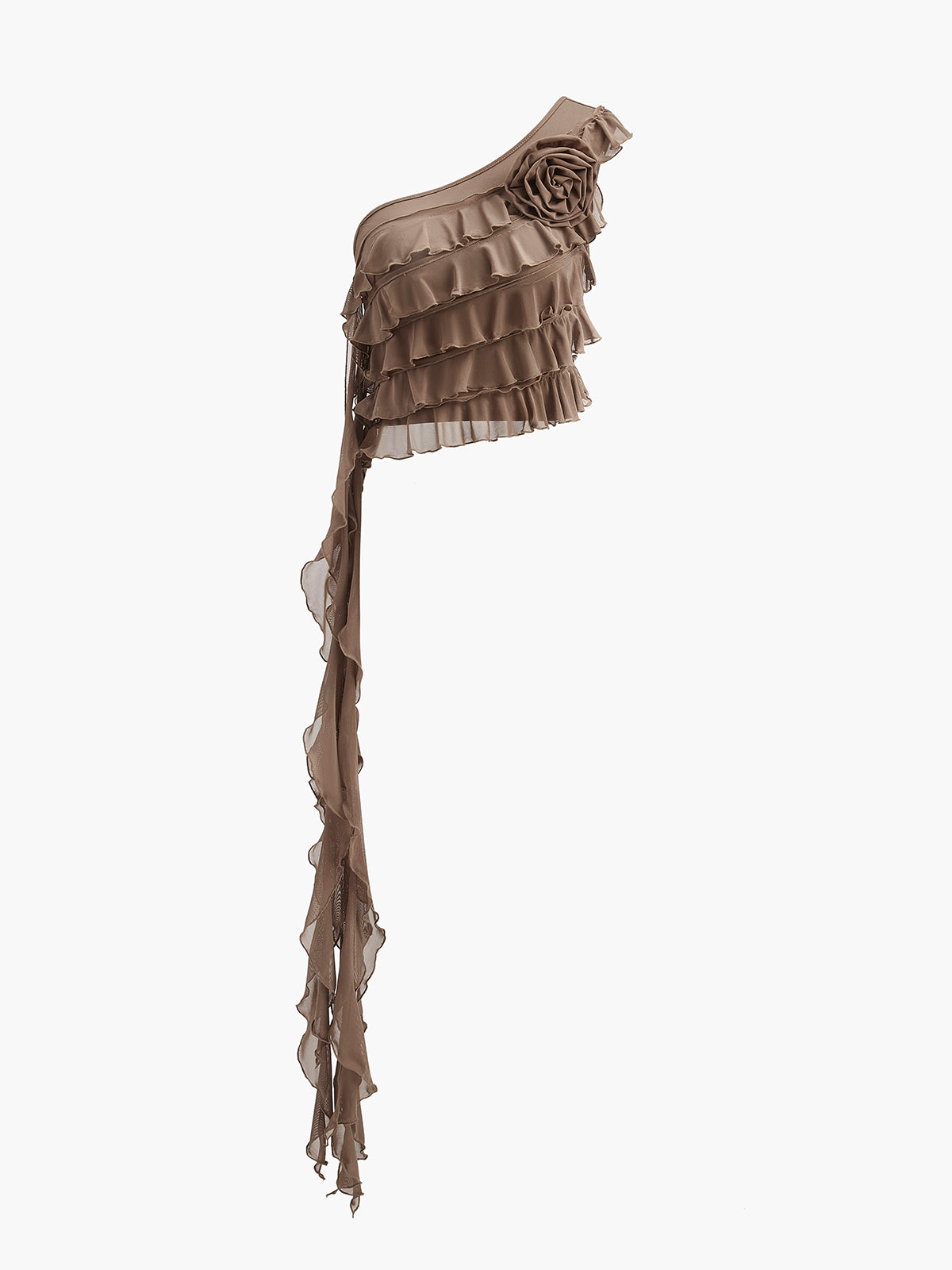 Tek Omuzlu Fırfırlı Rozet Detaylı Üst