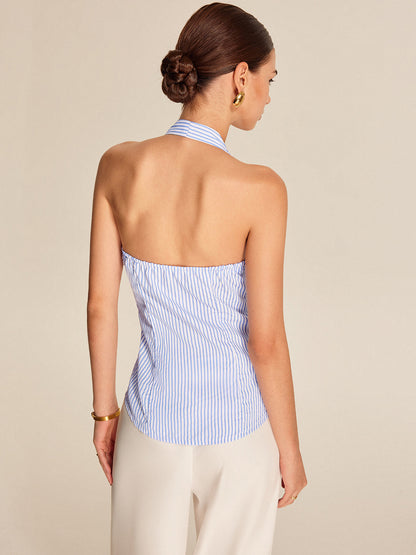 Çizgili Halter Bağlamalı Üst