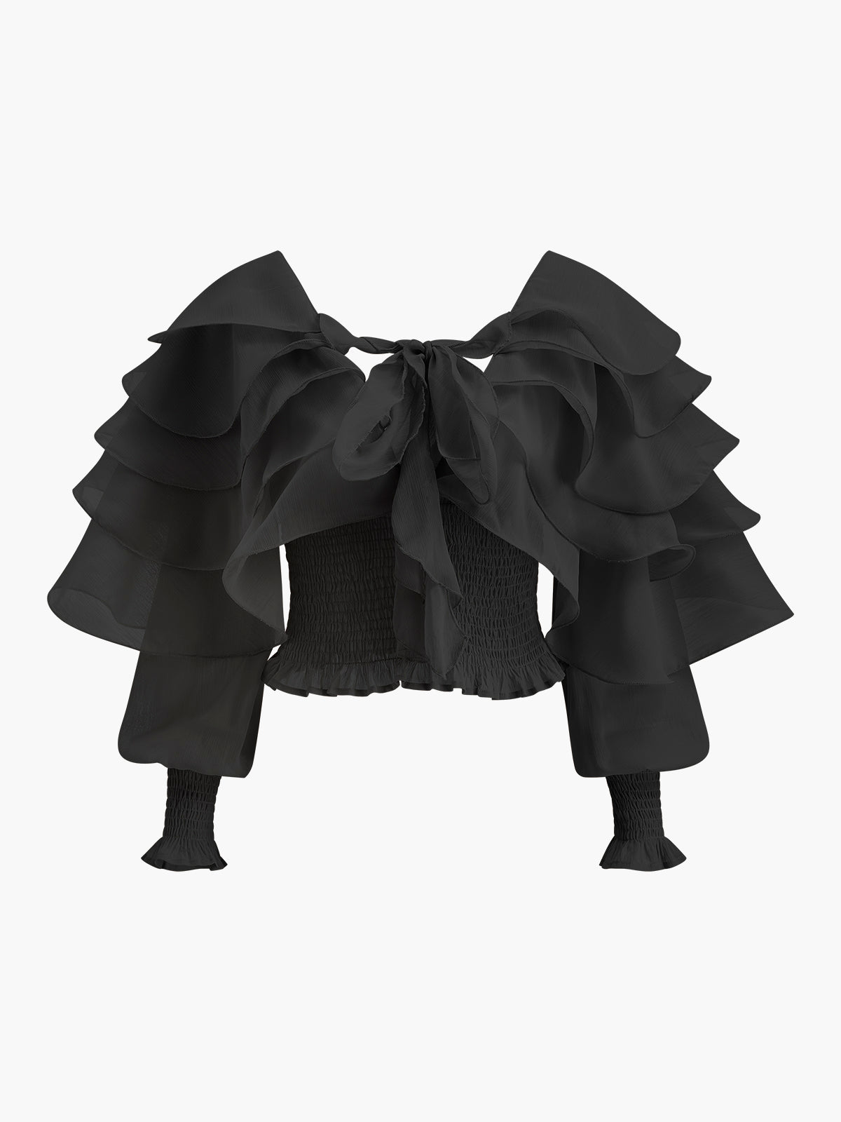 Yarı Şeffaf Şifon Volanlı Sırtı Açık Üst