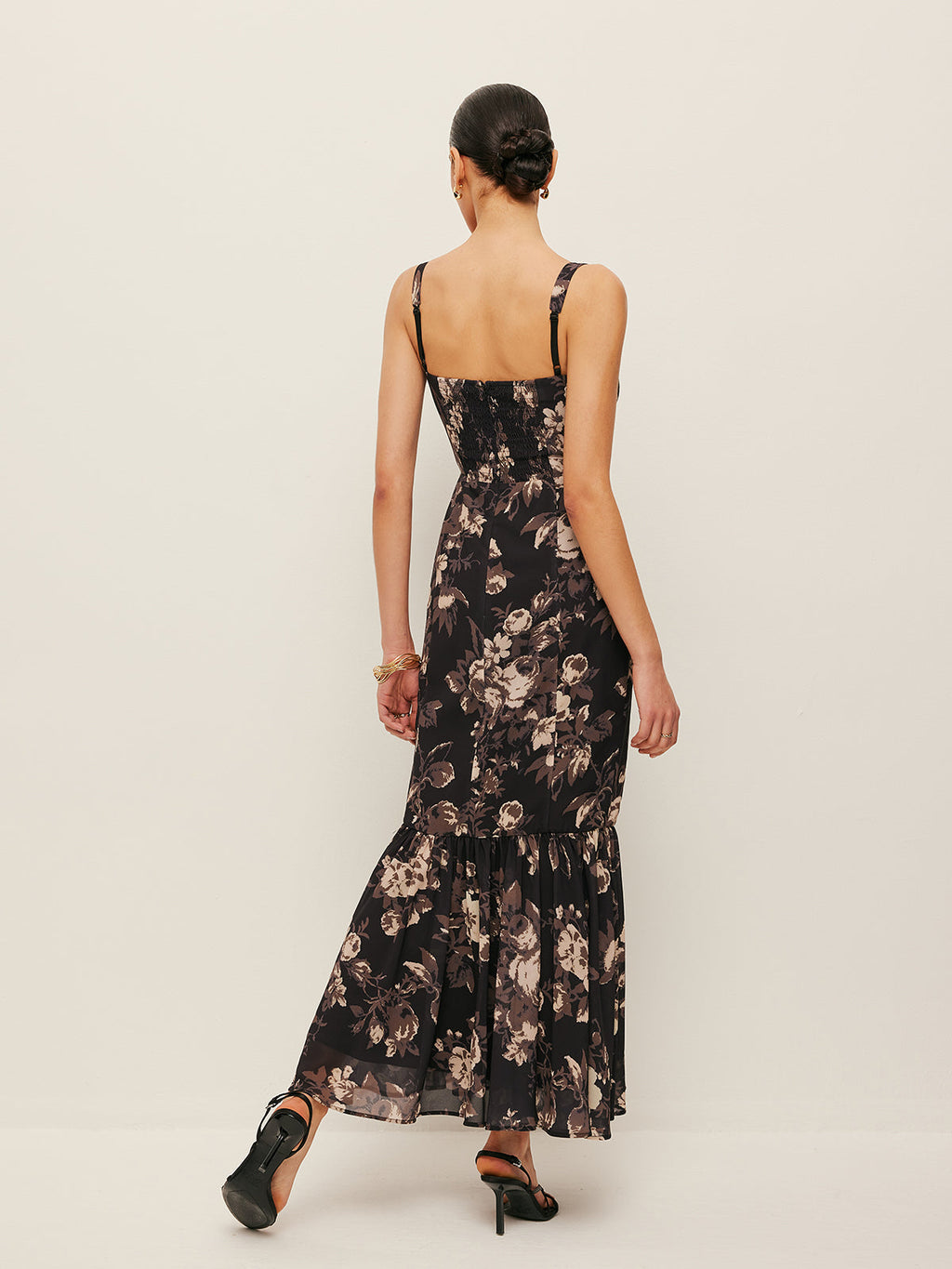 Şifon Çiçekli Volanlı Etek Elbise