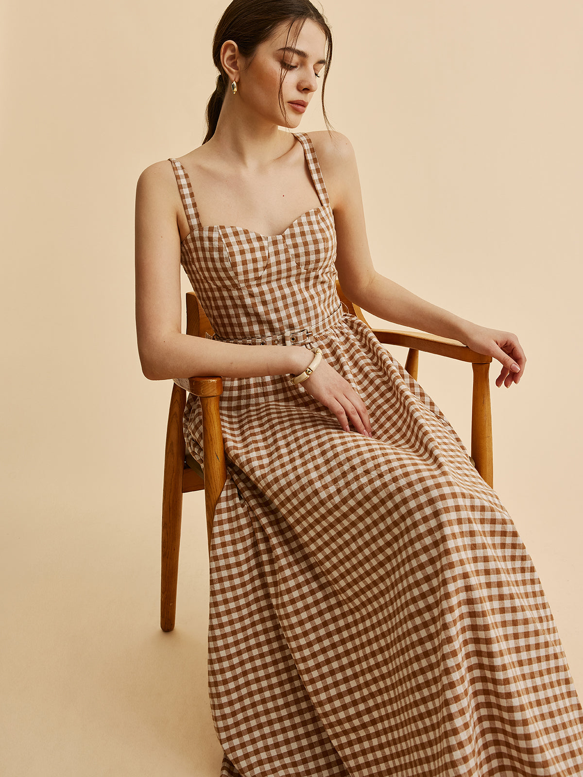 Gingham Kemerli Büstiyer Elbise