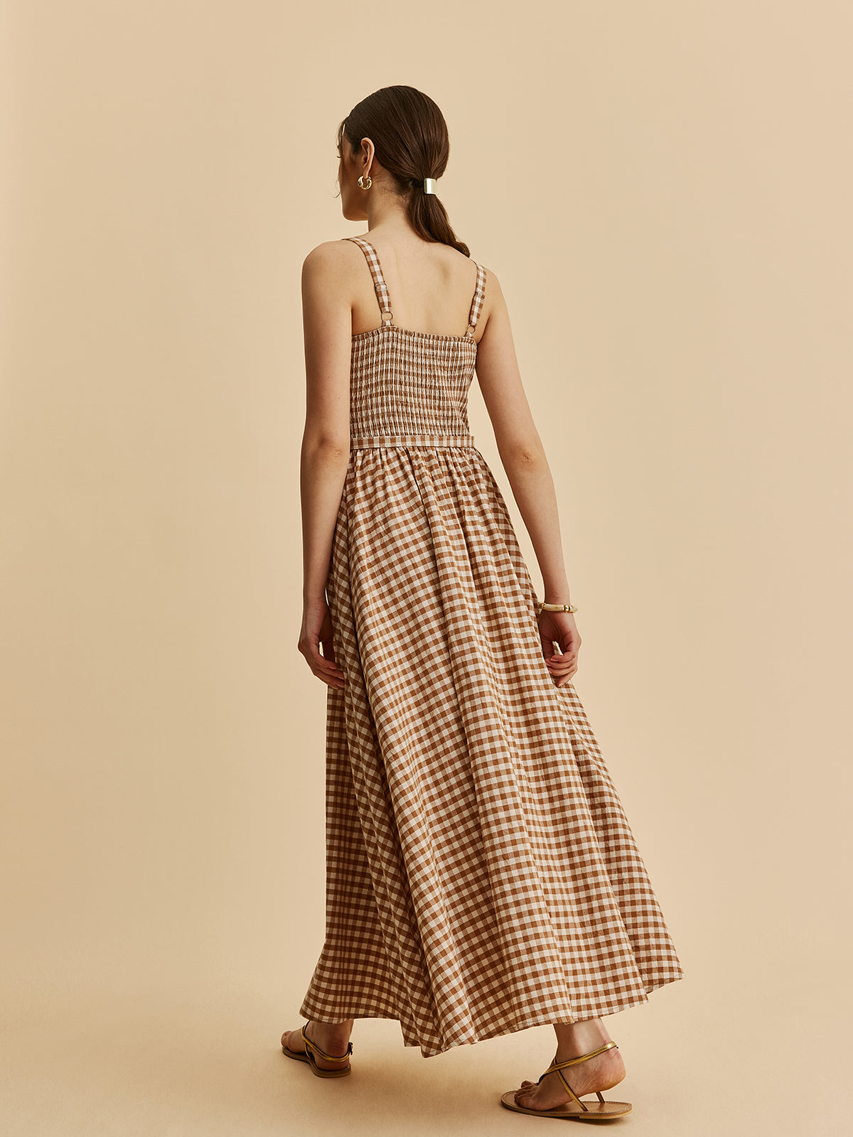 Gingham Kemerli Büstiyer Elbise