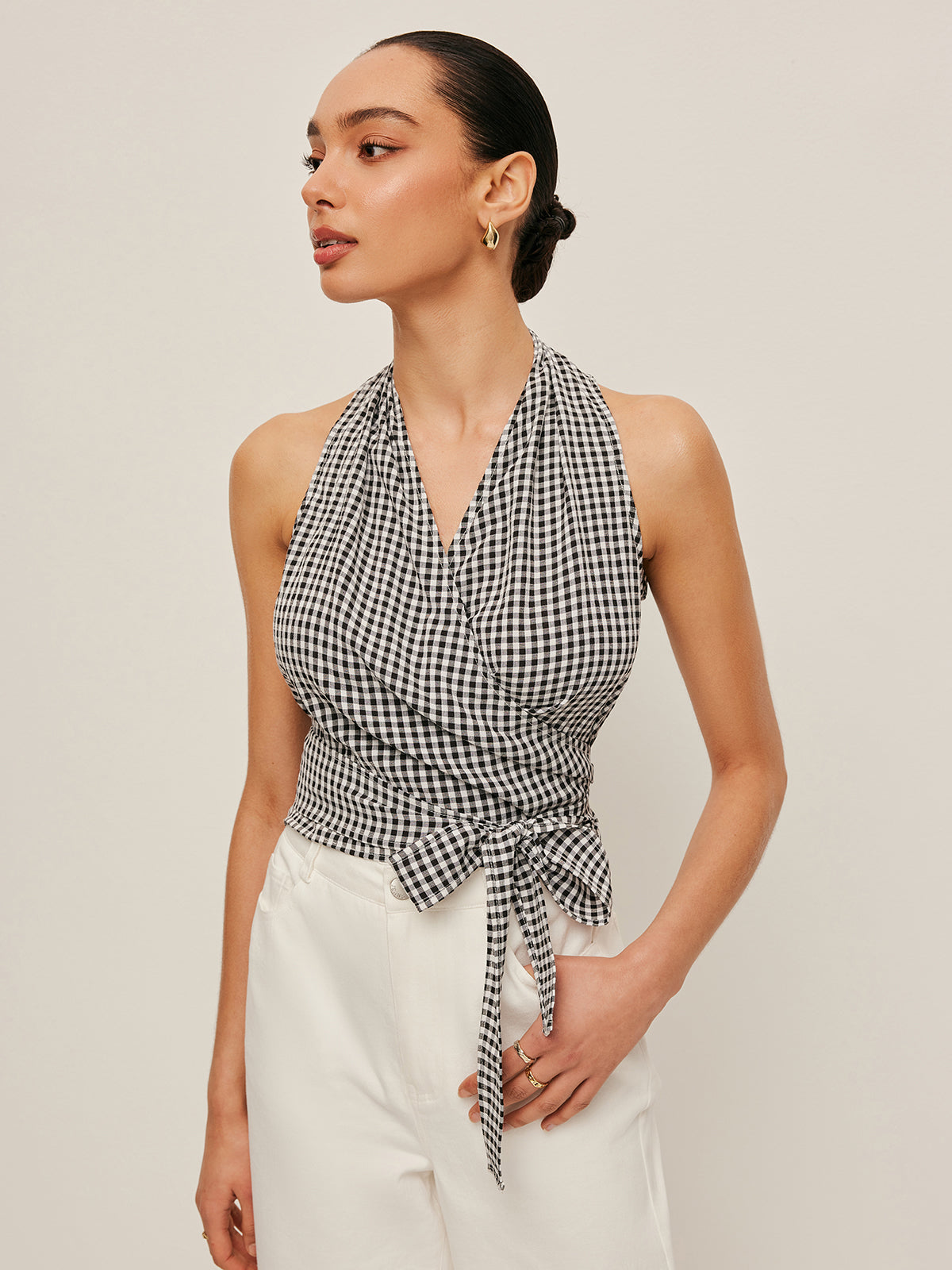 Gingham Halter Wrap Üst