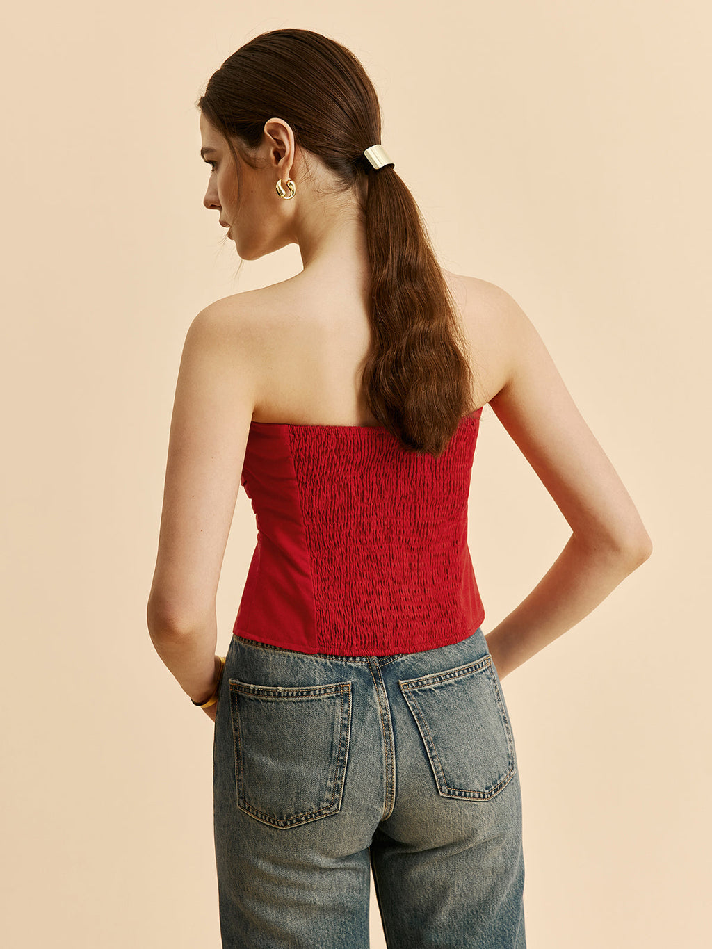 Pamuk Ve Keten Pliseli Straplez Üst