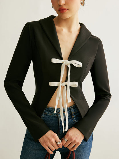 V Yaka Önü Bağlamalı Blazer