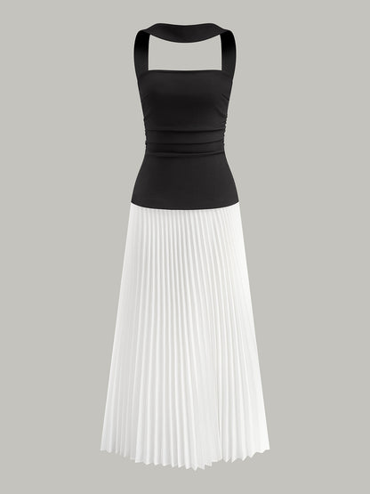 Choker Tasarım Pliseli Panel Elbise