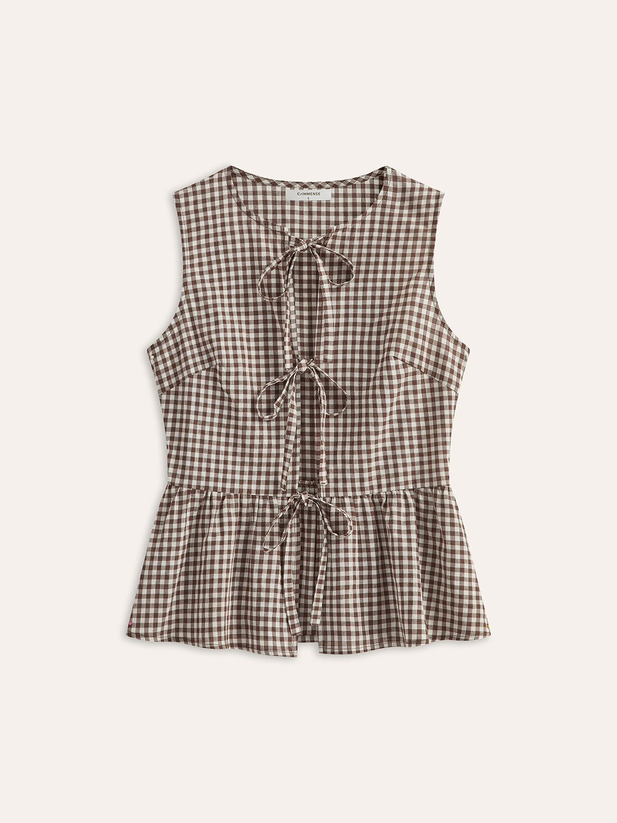 Gingham Önden Bağlamalı Peplum Üst