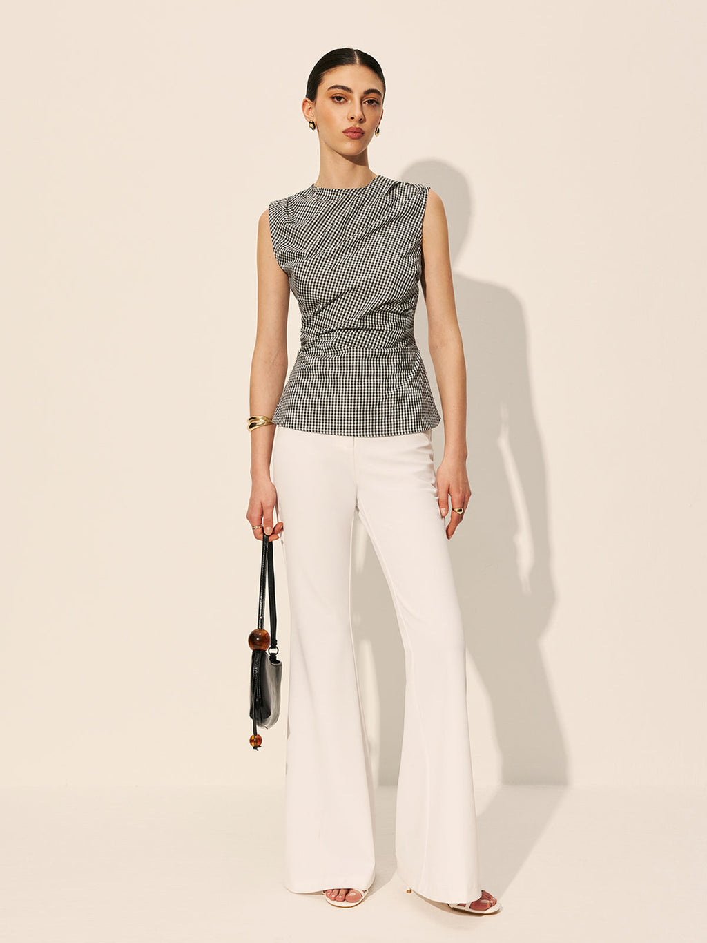 Gingham Kıvrımlı Kolsuz Üst