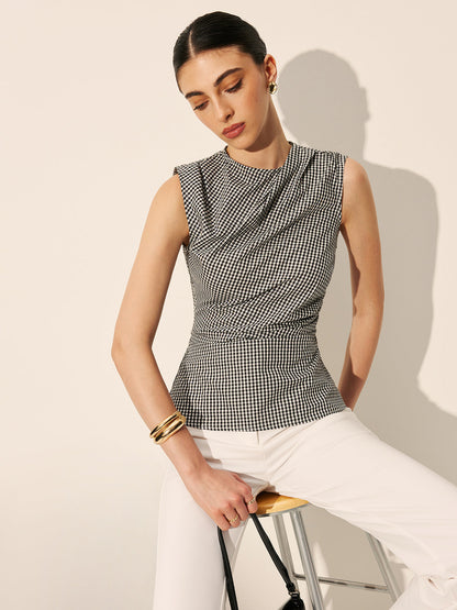 Gingham Kıvrımlı Kolsuz Üst