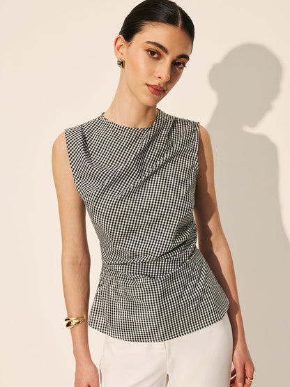 Gingham Kıvrımlı Kolsuz Üst