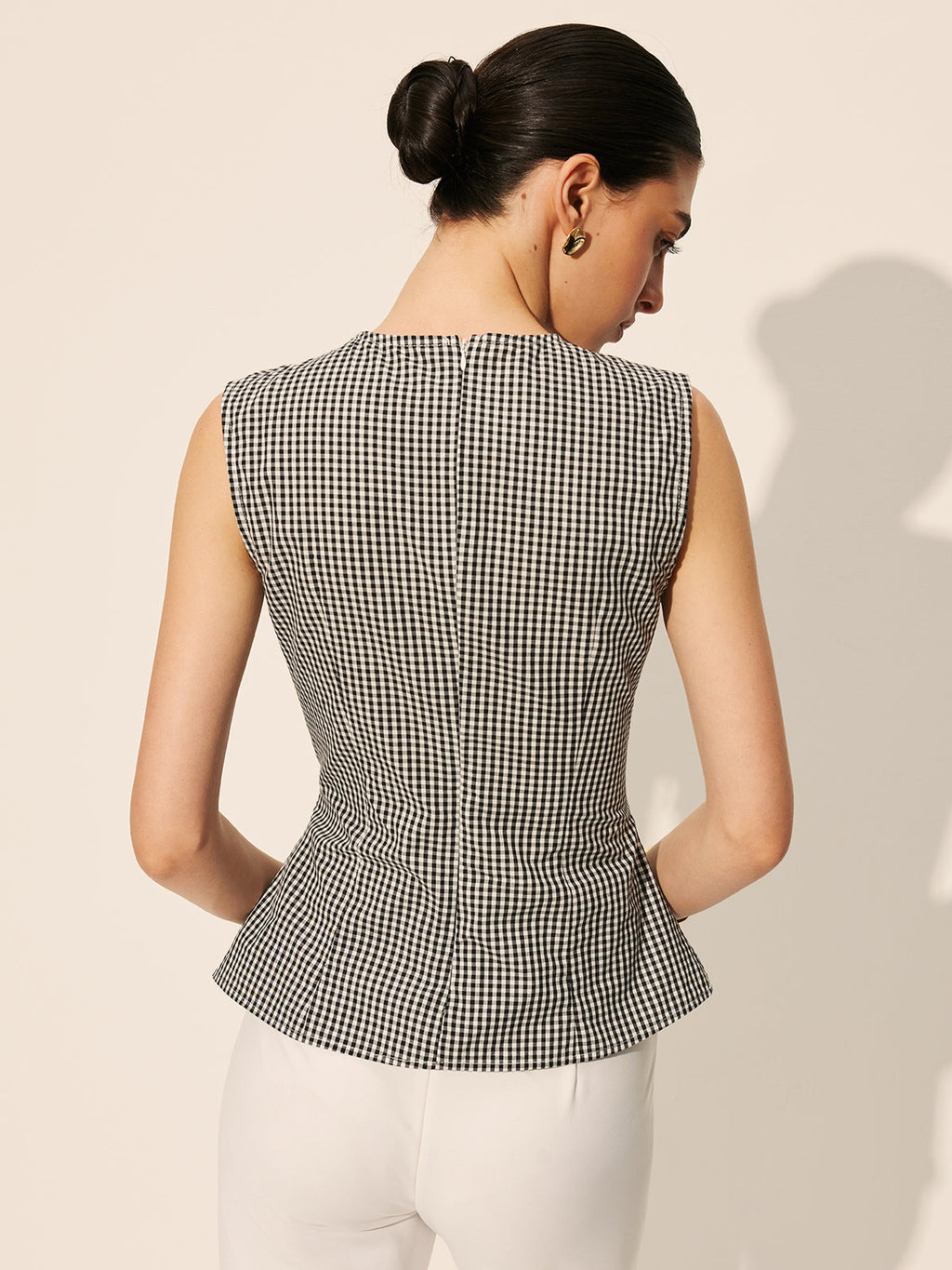 Gingham Kıvrımlı Kolsuz Üst