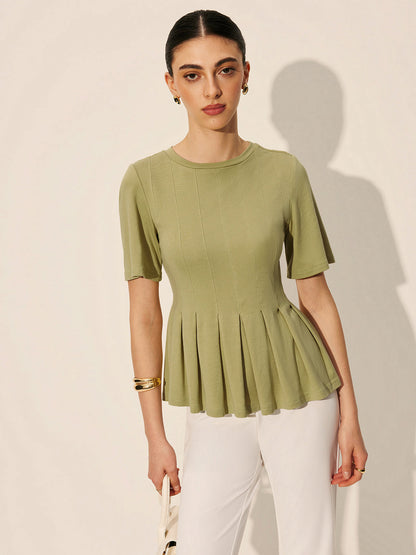 Pliseli Peplum Kaburgalı Üst