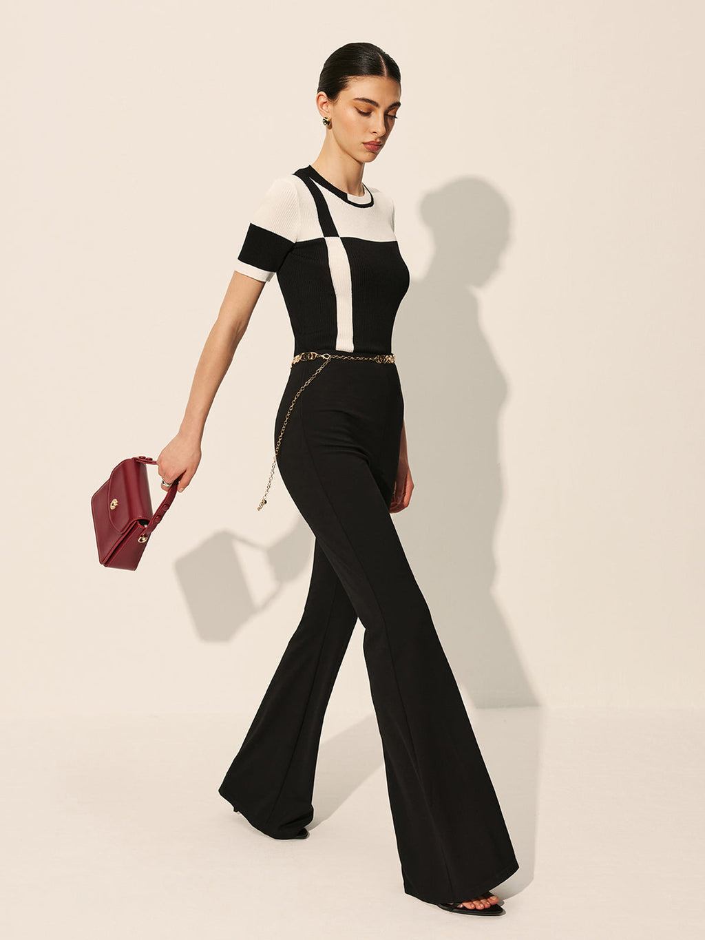 Renk Bloklu Yivli Örgü Üst