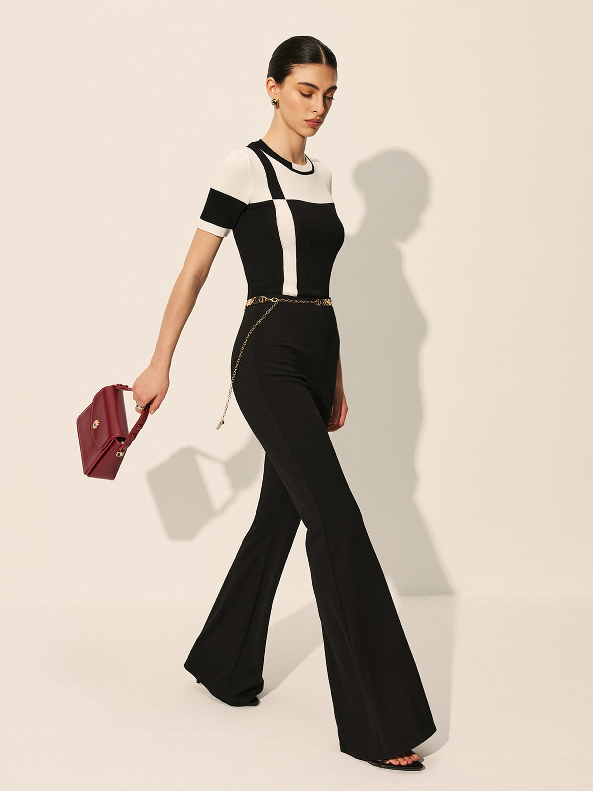 Renk Bloklu Yivli Örgü Üst