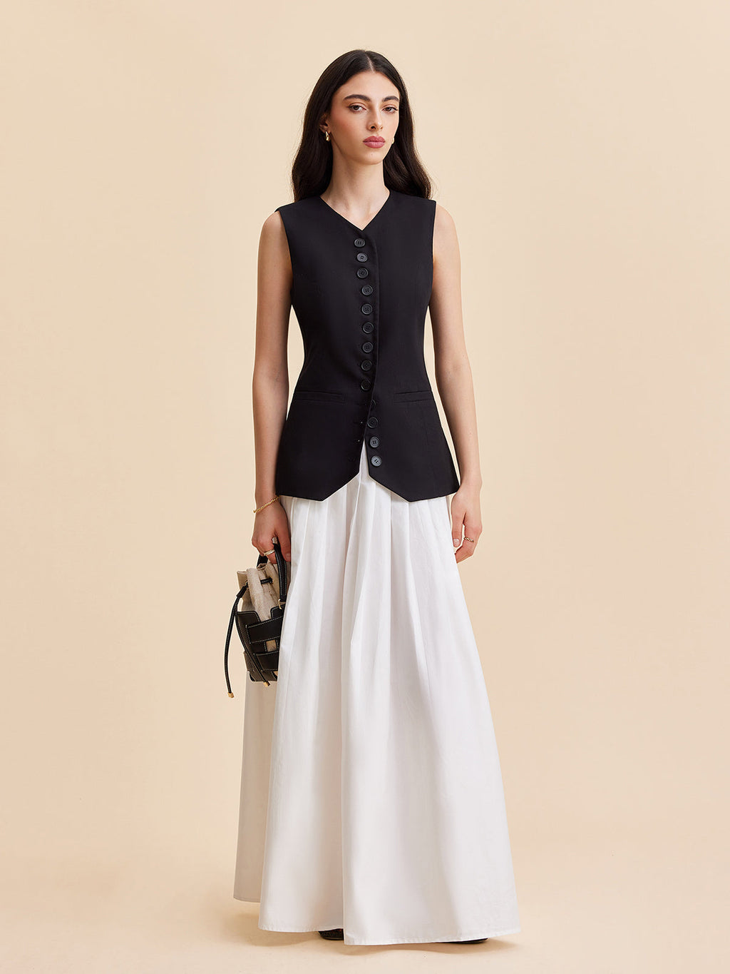 Keten Ve Pamuklu Düğmeli Yelek