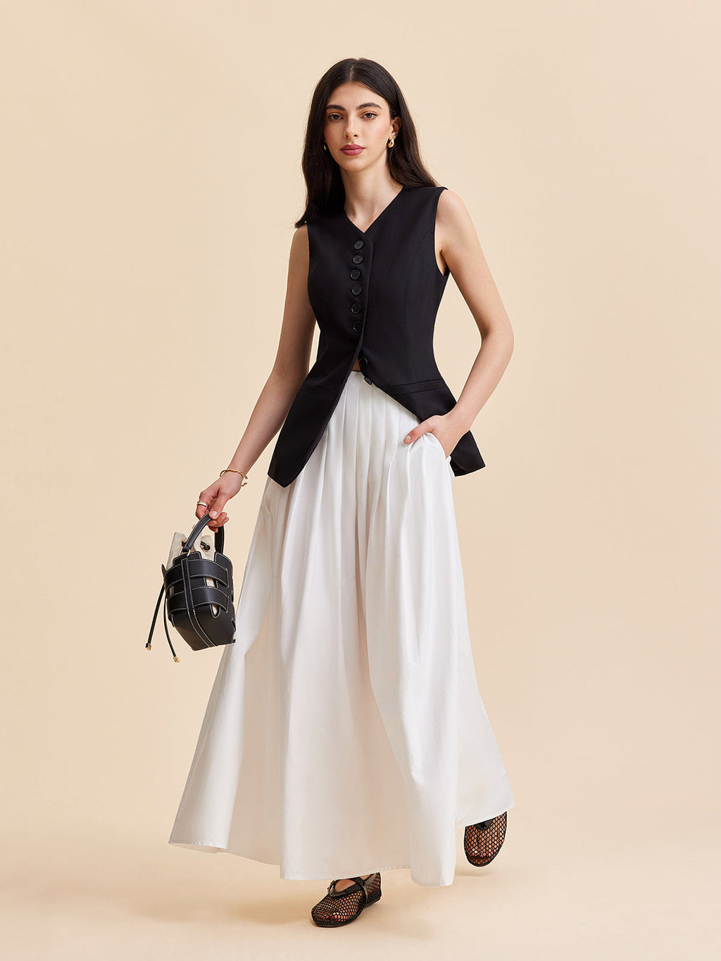 Keten Ve Pamuklu Düğmeli Yelek