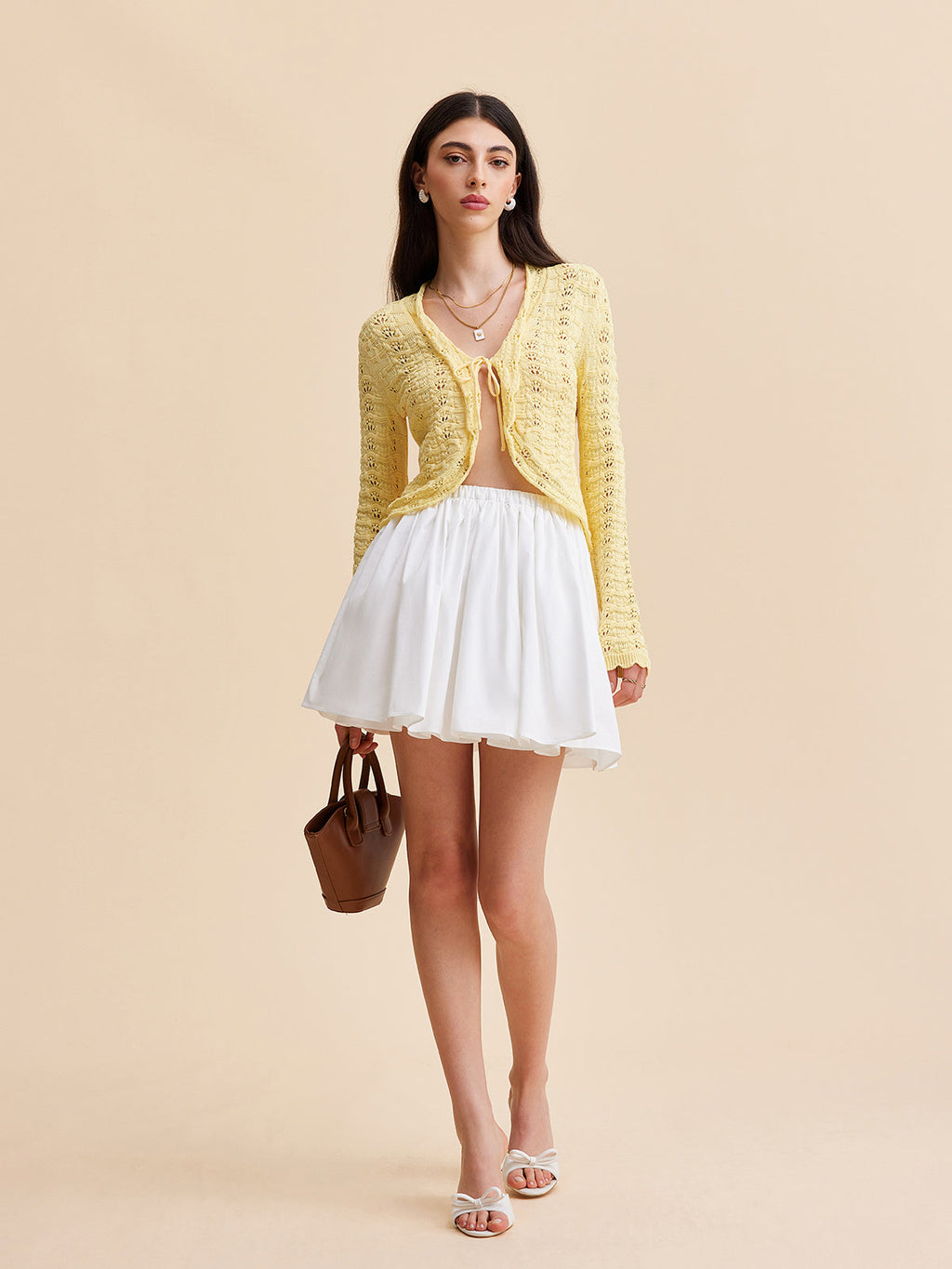 Önü Bağcıklı Tığ Örgü Hırka