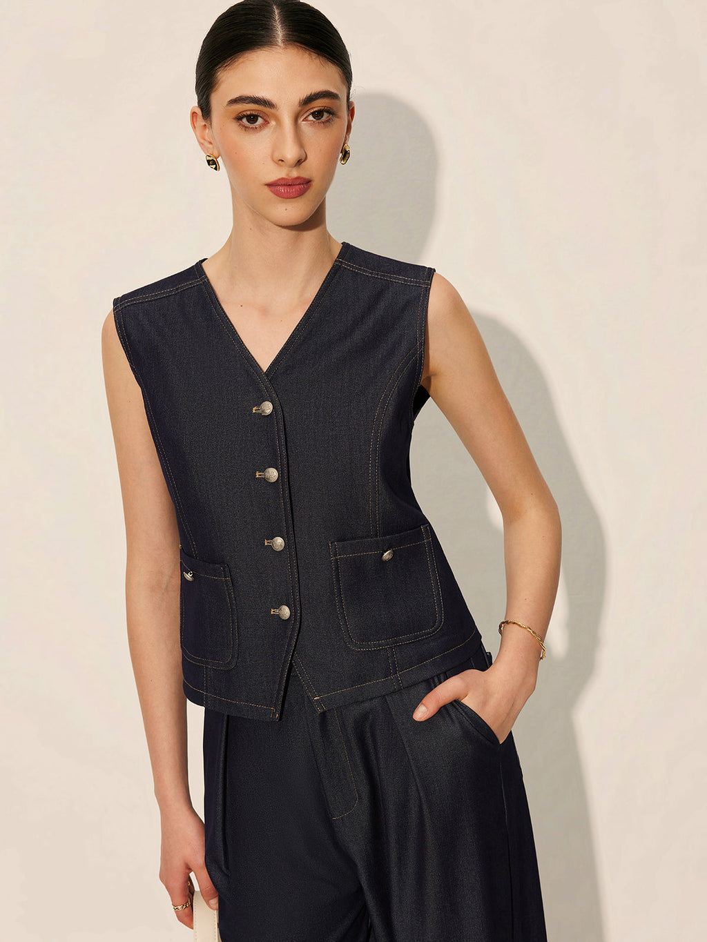 Kot Cepli Düğmeli Yelek