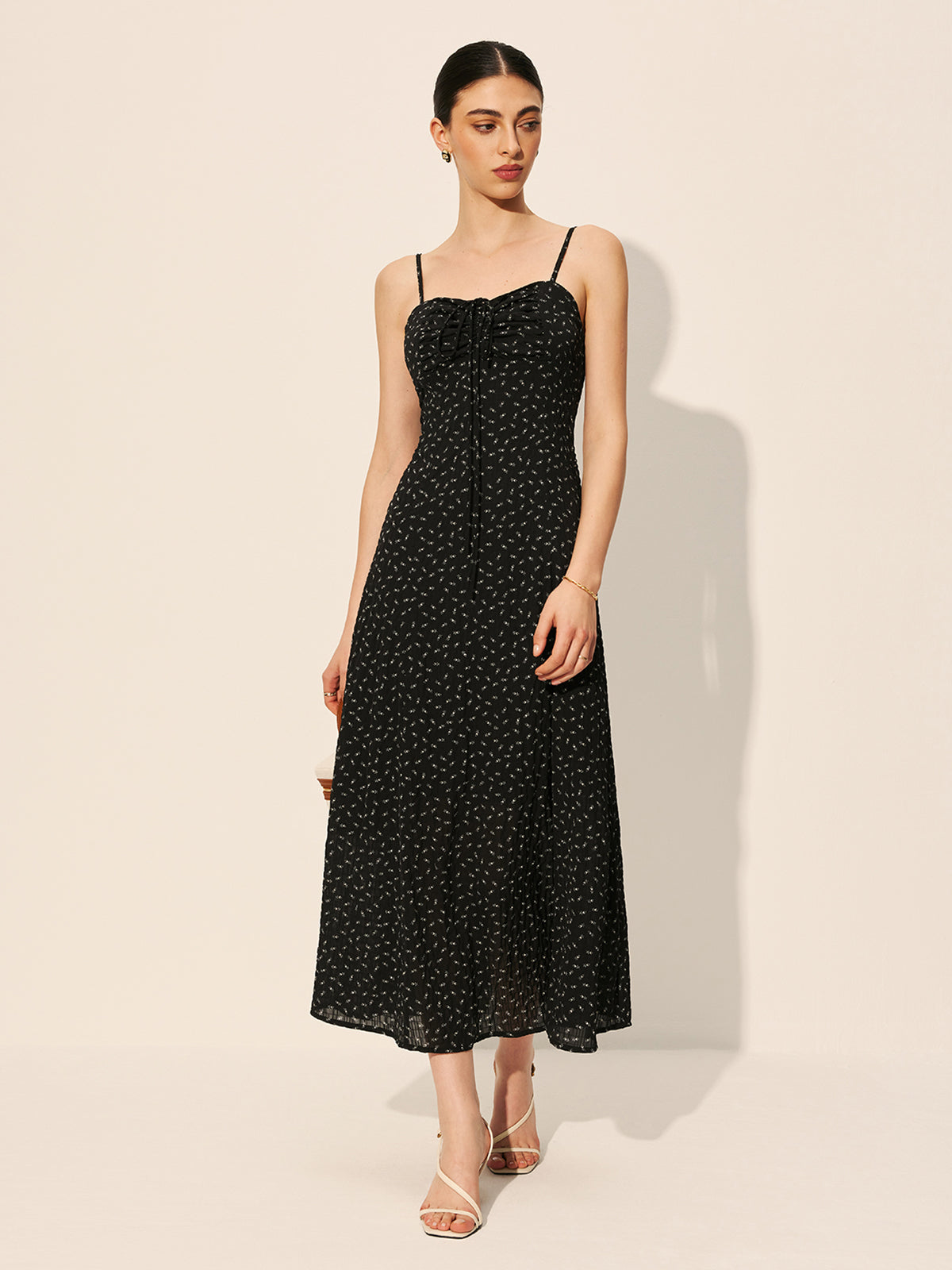 Polka Dot Fermuarlı Bağcıklı Elbise