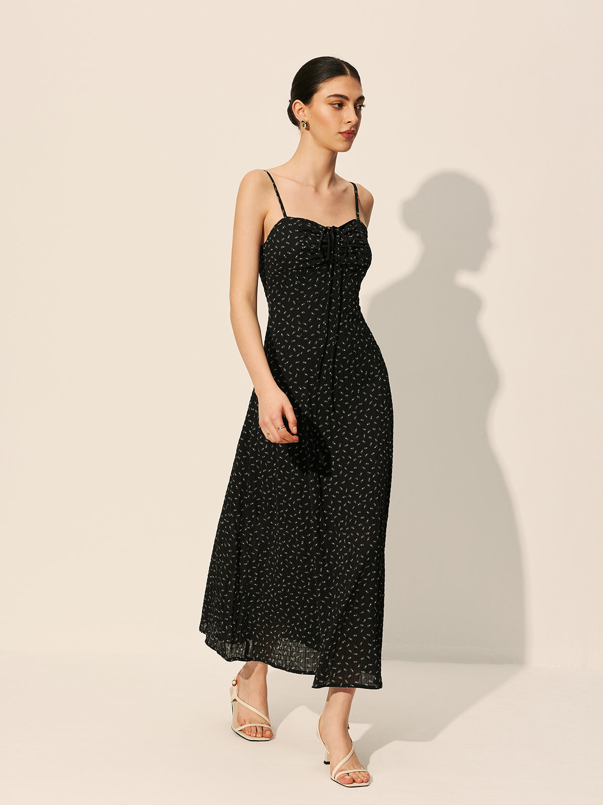 Polka Dot Fermuarlı Bağcıklı Elbise