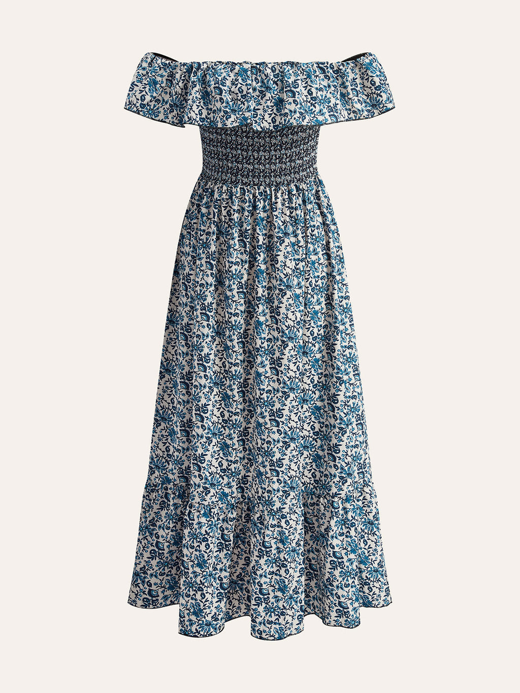 Boho Smokin Omuz Açık Fırfırlı Çiçekli Elbise