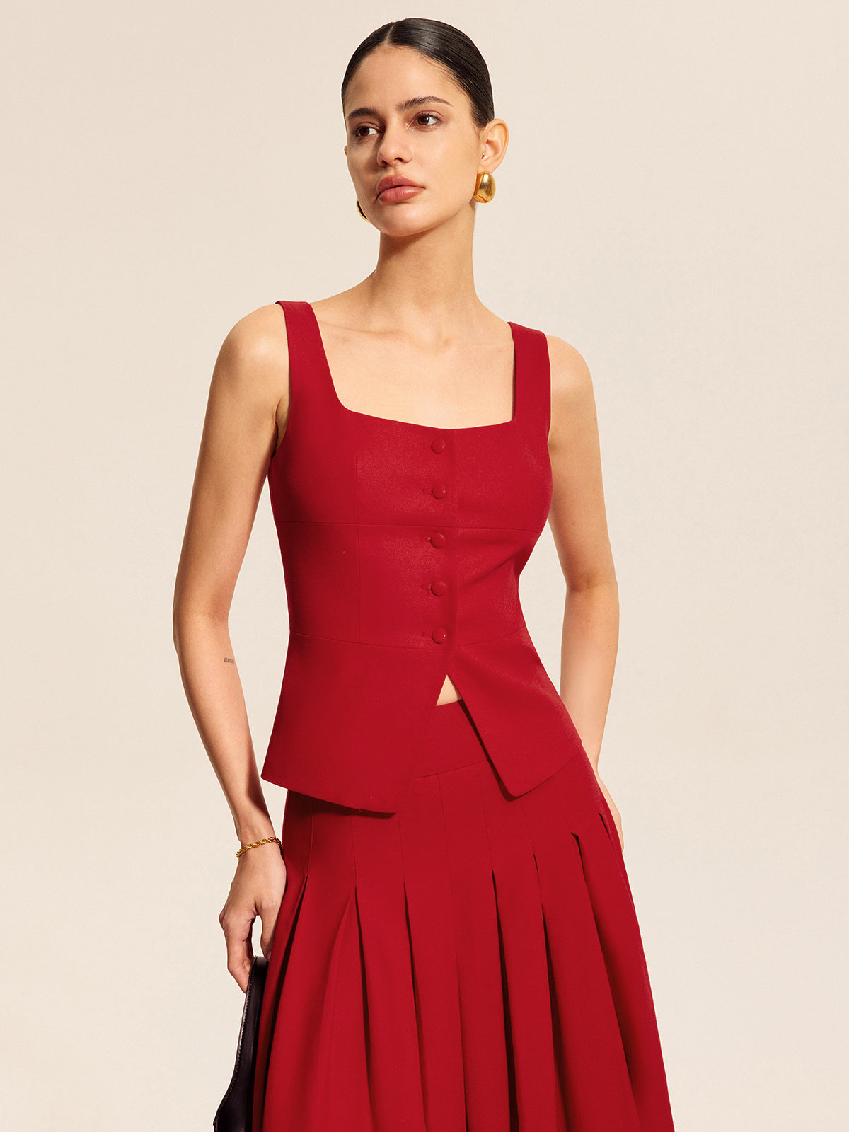 Pamuk & Keten Kare Yaka Yelek Üst