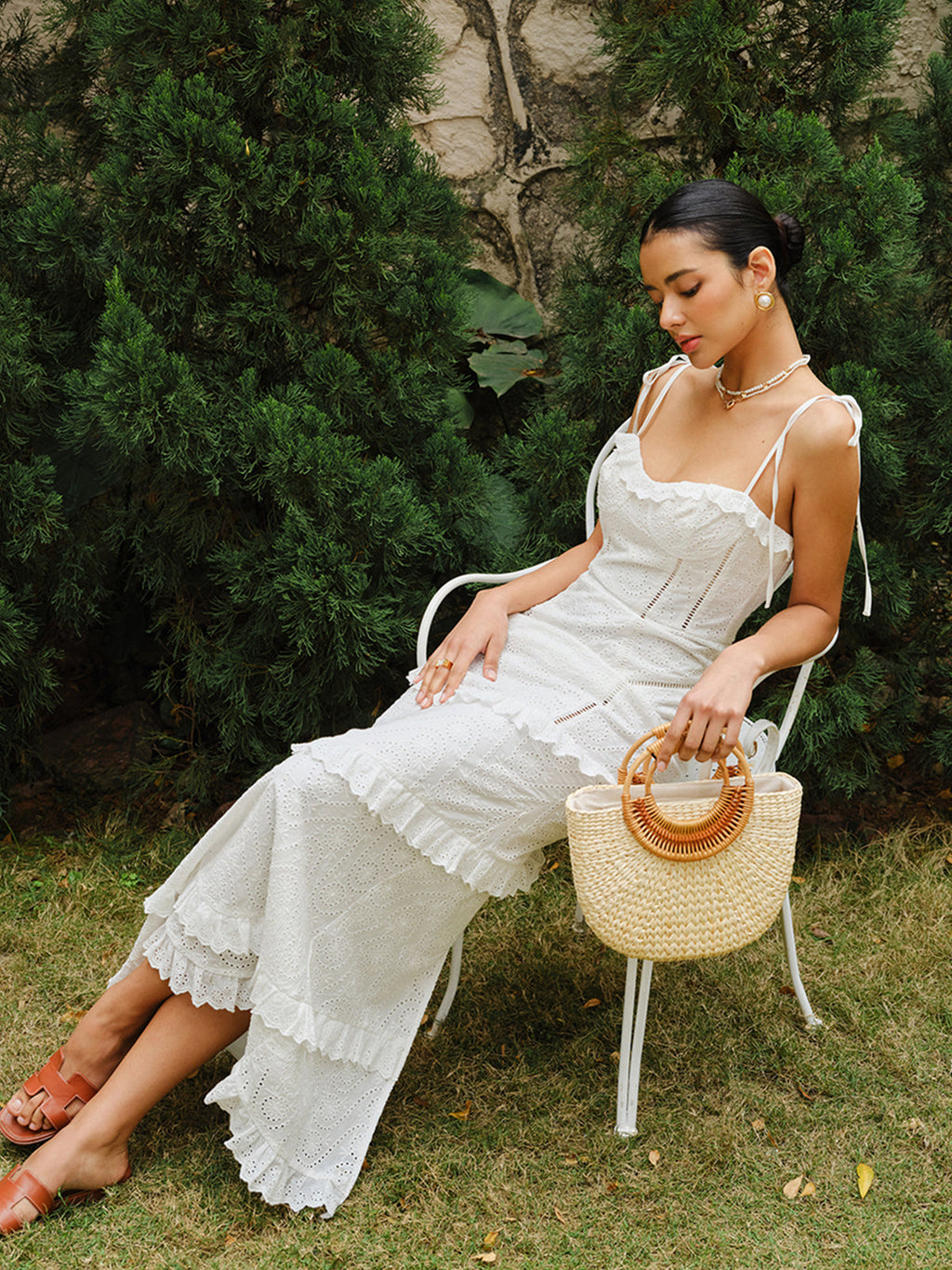 Bağcıklı Bağcıklı Askılı Volanlı Yarık Elbise