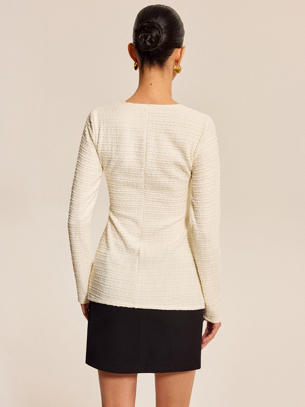 Önü Fiyonklu Dokulu Uzun Kollu Üst