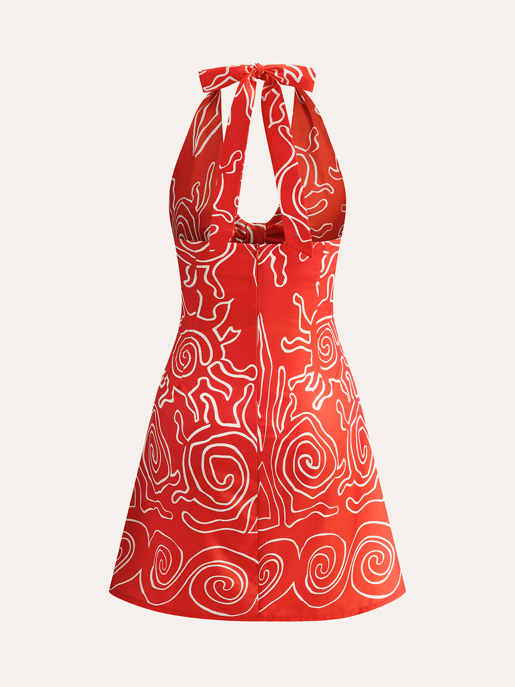 Halter Bağcıklı Baskılı Elbise