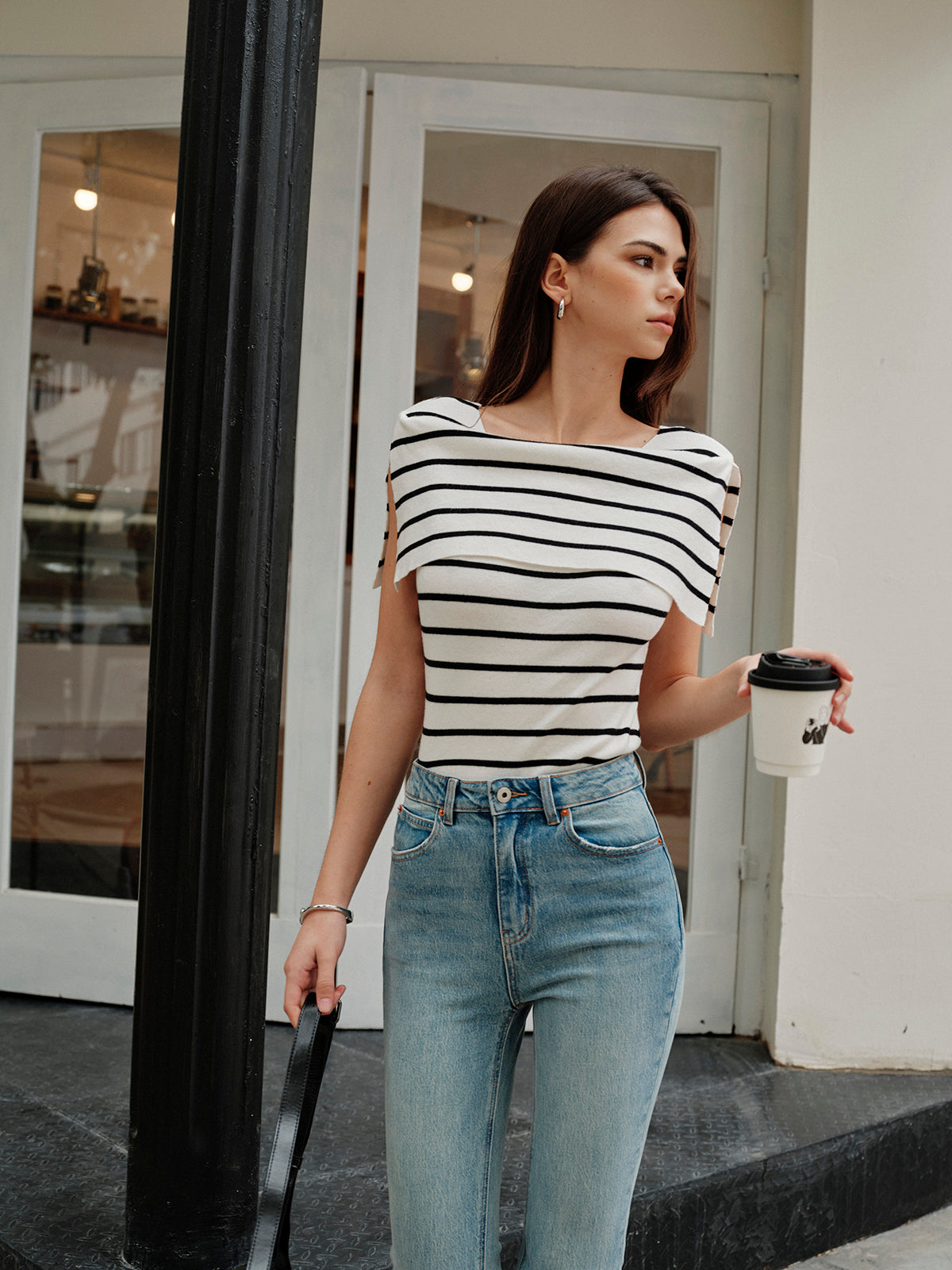 Çizgili Şal Yaka Örgü Üst