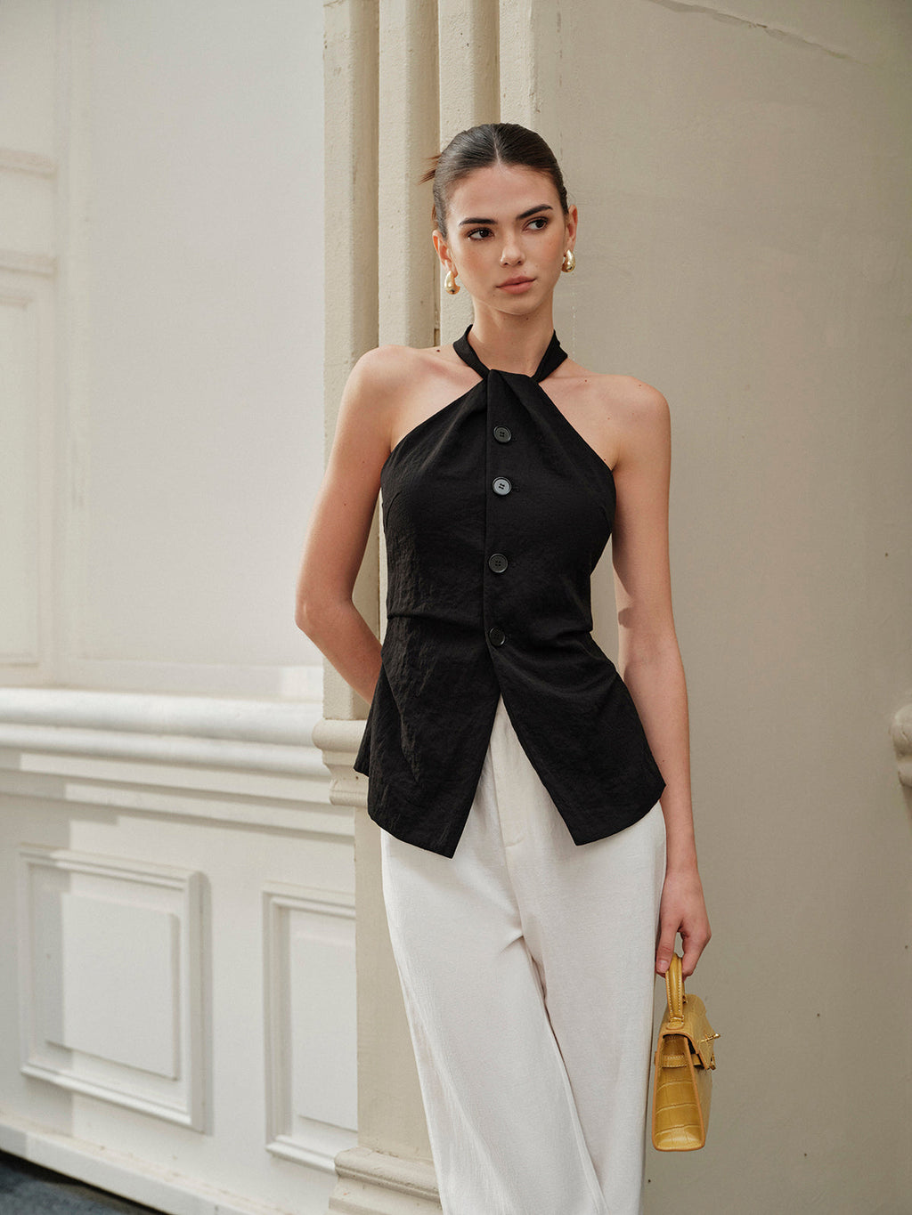 Halter Asimetrik Yakalı Bölünmüş Üst