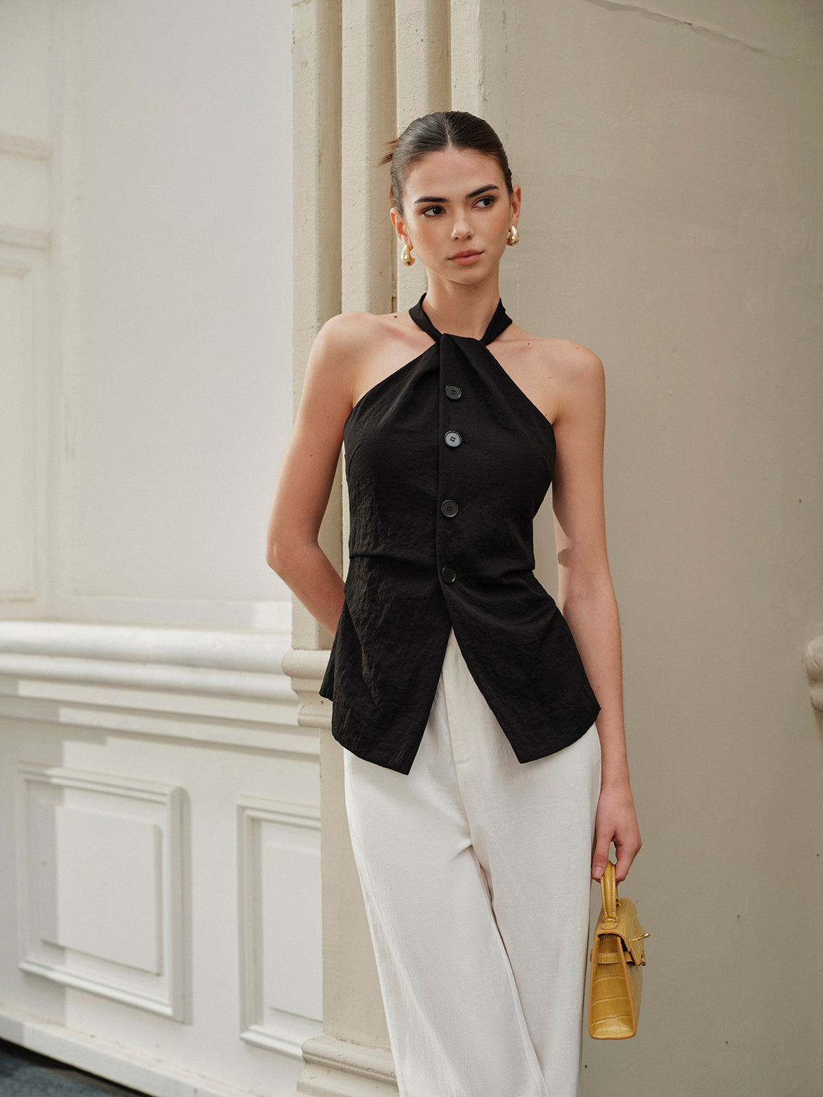 Halter Asimetrik Yakalı Bölünmüş Üst