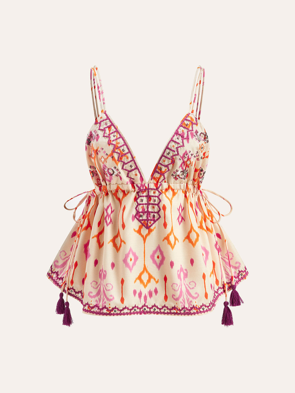 İşlemeli Boho Püsküllü Bağcıklı Atlet Üst