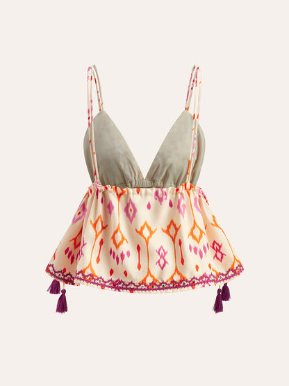 İşlemeli Boho Püsküllü Bağcıklı Atlet Üst