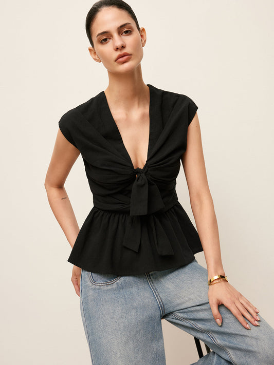 Önü Bağcıklı Peplum Üst