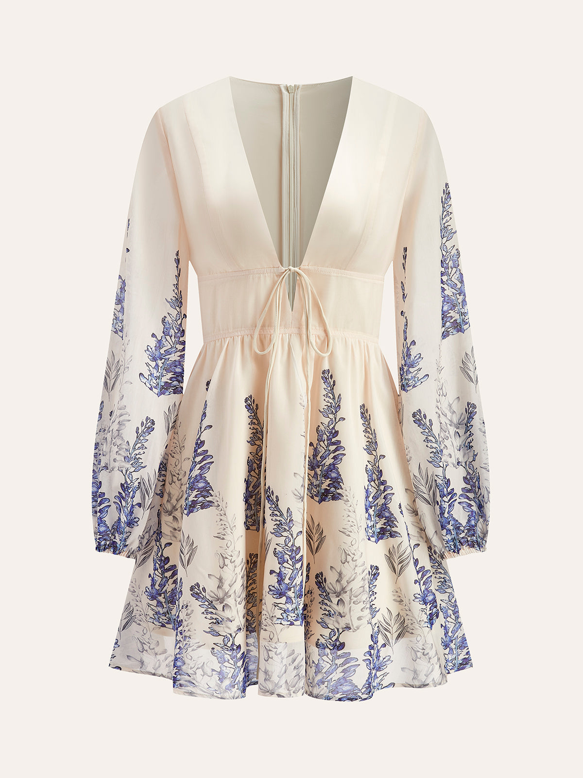 Çiçek Desenli Önden Bağcıklı Elbise